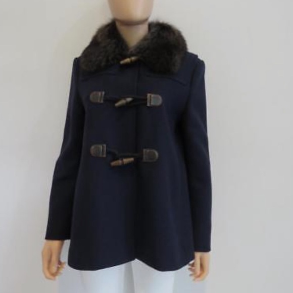 Prada Navy Blue Wool/Cashmere Blend Toggle Swing Duffle Coat Jacket - Picture 2 of 11